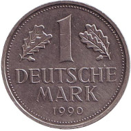 Монета 1 марка. 1990 год (J), ФРГ. Монета 1 марка. 1990 год (J), ФРГ.