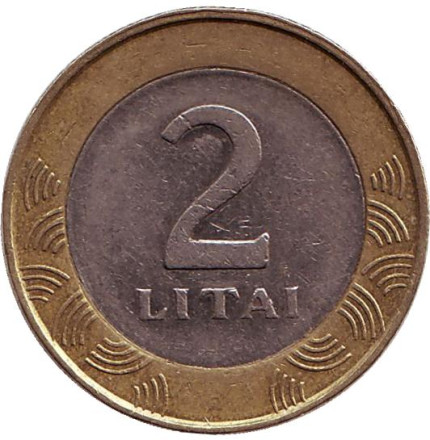 Монета 2 лита. 2002 год, Литва. Из обращения. Рыцарь. Монета 2 лита. 2002 год, Литва. Из обращения. Рыцарь.