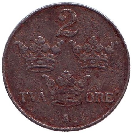 Монета 2 эре. 1919 год, Швеция. (Железо). Монета 2 эре. 1919 год, Швеция. (Железо).