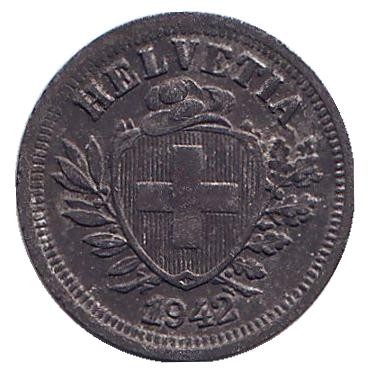 Монета 1 раппен. 1942 год, Швейцария.