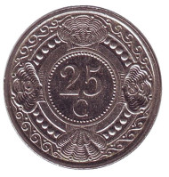 Монета 25 центов. 1989 год, Нидерландские Антильские острова. Цветок апельсинового дерева. Монета 25 центов. 1989 год, Нидерландские Антильские острова. Цветок апельсинового дерева.