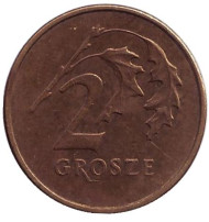 Монета 2 гроша, 1999 год, Польша. Дубовые листья. Монета 2 гроша, 1999 год, Польша. Дубовые листья.