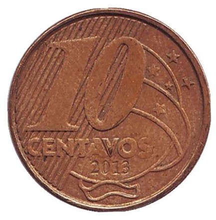 Монета 10 сентаво. 2013 год, Бразилия. Педру I. Монета 10 сентаво. 2013 год, Бразилия. Педру I.