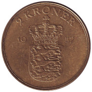 Монета 2 кроны. 1957 год, Дания. Фредерик IX. Монета 2 кроны. 1957 год, Дания. Фредерик IX.
