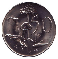 Монета 50 центов. 1971 год, ЮАР. UNC. Цветы. Монета 50 центов. 1971 год, ЮАР. UNC. Цветы.