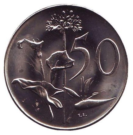 Монета 50 центов. 1971 год, ЮАР. UNC. Цветы.