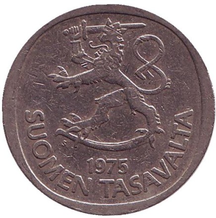 Монета 1 марка. 1975 год, Финляндия.