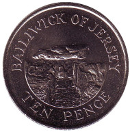 Монета 10 пенсов. 2002 год, Джерси. Дольмен.