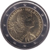Монета 2 евро. 2019 год, Сан-Марино. 500 лет со дня смерти Леонардо да Винчи. Монета 2 евро. 2019 год, Сан-Марино. 500 лет со дня смерти Леонардо да Винчи.