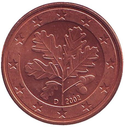 Монета 5 центов. 2002 год (D), Германия.