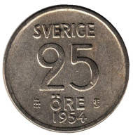 Монета 25 эре. 1954 год, Швеция. Монета 25 эре. 1954 год, Швеция.