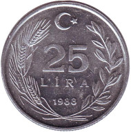 Монета 25 лир. 1988 год, Турция. Монета 25 лир. 1988 год, Турция.