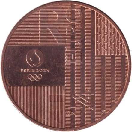 Монета 1/4 евро. 2024 год, Франция. XXXIII летние Олимпийские игры, Париж 2024. Передача эстафеты Париж — Лос-Анджелес.