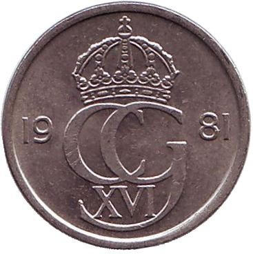 Монета 25 эре. 1981 год, Швеция. Монета 25 эре. 1981 год, Швеция.