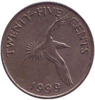 Монета 25 центов. 1999 год, Бермудские острова. Белохвостый фаэтон. Монета 25 центов. 1999 год, Бермудские острова. Белохвостый фаэтон.