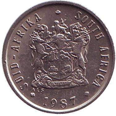 Монета 5 центов. 1987 год, Южная Африка. Африканская красавка.