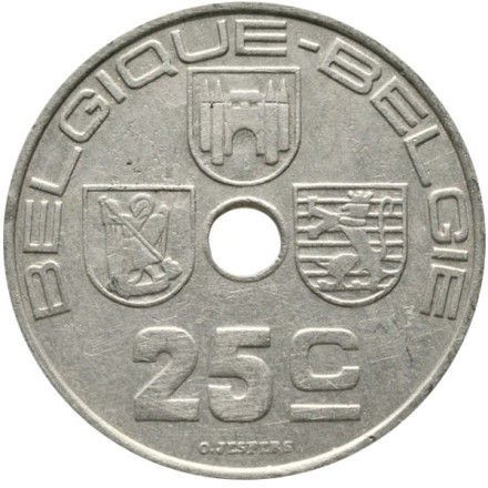 Монета 25 сантимов. 1938 год, Бельгия. (Belgique-Belgie)