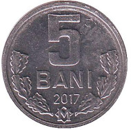 Монета 5 бани. 2017 год, Молдавия. Монета 5 бани. 2017 год, Молдавия.