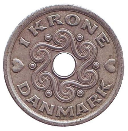Монета 1 крона. 1999 год, Дания.