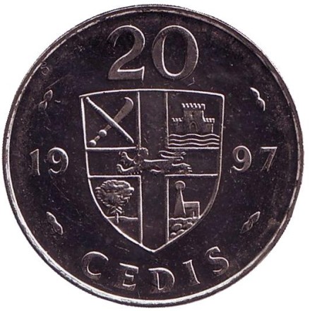 Монета 20 седи. 1997 год, Гана. Каури.