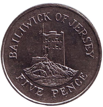 Монета 5 пенсов, 1988 год, Джерси. Башня Сеймура в Гровилле.