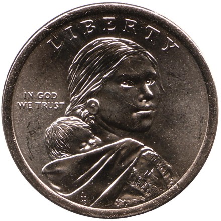 Монета 1 доллар, 2020 год (D), США. Сакагавея. Элизабет Ператрович. Закон о борьбе с дискриминацией. Серия "Коренные американцы".
