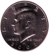 Монета 1/2 доллара (50 центов), 2001 год (P), США. Джон Кеннеди. Монета 1/2 доллара (50 центов), 2001 год (P), США. Джон Кеннеди.
