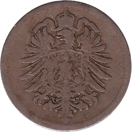 Монета 10 пфеннигов. 1876 год (С), Германская империя. Монета 10 пфеннигов. 1876 год (С), Германская империя.