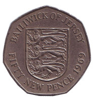 Монета 50 новых пенсов. 1969 год, Джерси. Монета 50 новых пенсов. 1969 год, Джерси.