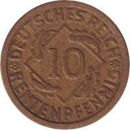 Монета 10 рентенпфеннигов. 1923 год (А), Веймарская республика. Монета 10 рентенпфеннигов. 1923 год (А), Веймарская республика.