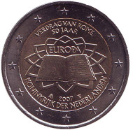 Монета 2 евро. 2007 год, Нидерланды. Римский договор. Монета 2 евро. 2007 год, Нидерланды. Римский договор.