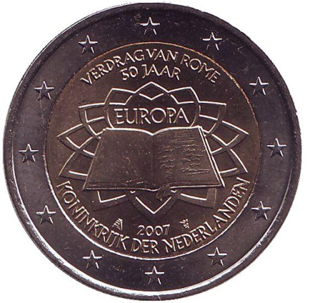 Монета 2 евро. 2007 год, Нидерланды. Римский договор.