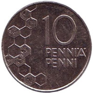 Монета 10 пенни. 1993 год, Финляндия. Монета 10 пенни. 1993 год, Финляндия.