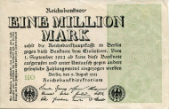 Рейхсбанкнота один миллион марок. 1923 год, Веймарская республика. Рейхсбанкнота один миллион марок. 1923 год, Веймарская республика.