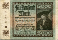 Рейхсбанкнота 5000 марок. 1922 год, Веймарская республика. Рейхсбанкнота 5000 марок. 1922 год, Веймарская республика.