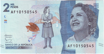 Банкнота 2000 песо. 2016 год, Колумбия. Дебора Аранго.