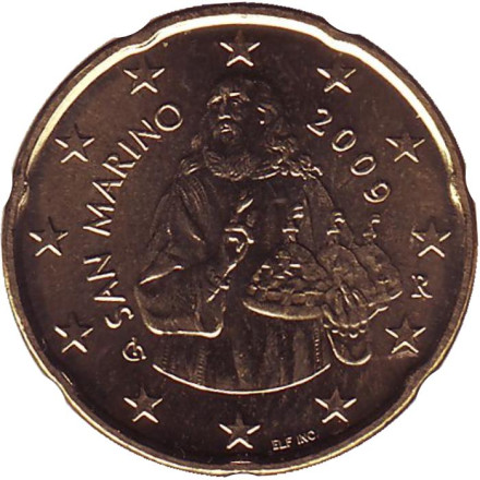 Монета 20 центов. 2009 год, Сан-Марино.