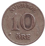 Монета 10 эре. 1927 год, Швеция. Монета 10 эре. 1927 год, Швеция.
