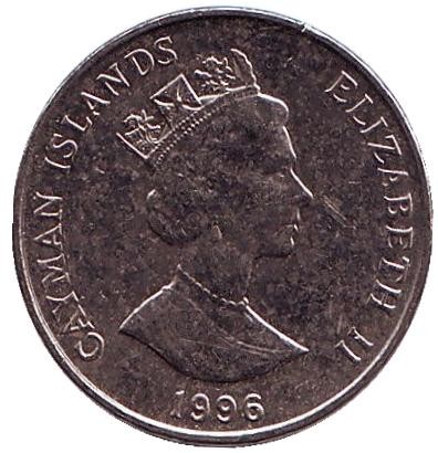 Монета 5 центов. 1996 год, Каймановы острова. Розово-пятнистая креветка.