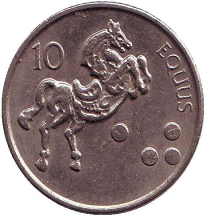 Монета 10 толаров. 2001 год, Словения. Лошадь.