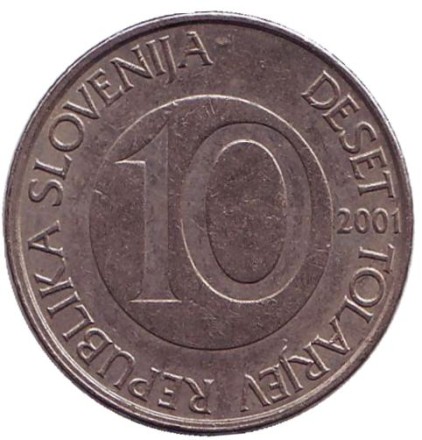 Монета 10 толаров. 2001 год, Словения. Лошадь. Монета 10 толаров. 2001 год, Словения. Лошадь.
