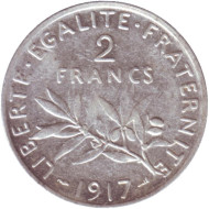 Монета 2 франка. 1917 год, Франция. Монета 2 франка. 1917 год, Франция.