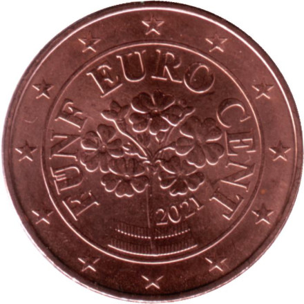 Монета 5 центов. 2021 год, Австрия.