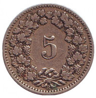 Монета 5 раппенов. 1905 год, Швейцария. Монета 5 раппенов. 1905 год, Швейцария.