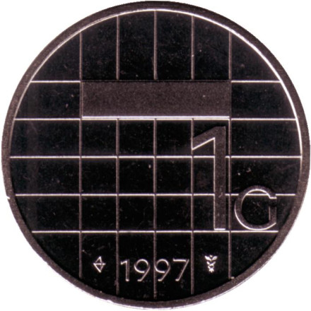 Монета 1 гульден. 1997 год, Нидерланды. BU.