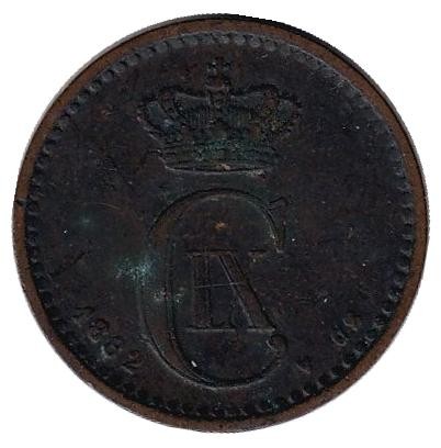 Монета 1 эре. 1882 год, Дания. Монета 1 эре. 1882 год, Дания.