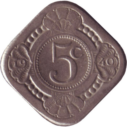 Монета 5 центов. 1940 год, Нидерланды.