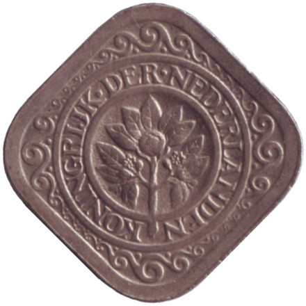 Монета 5 центов. 1940 год, Нидерланды. Монета 5 центов. 1940 год, Нидерланды.