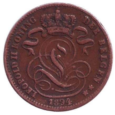 Монета 1 сантим. 1894 год, Бельгия. (Der Belgen) Монета 1 сантим. 1894 год, Бельгия. (Der Belgen)