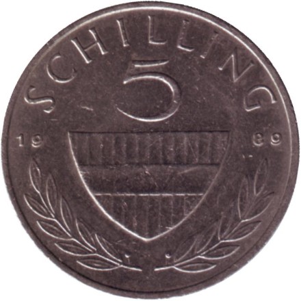 Монета 5 шиллингов. 1989 год, Австрия. Всадник.